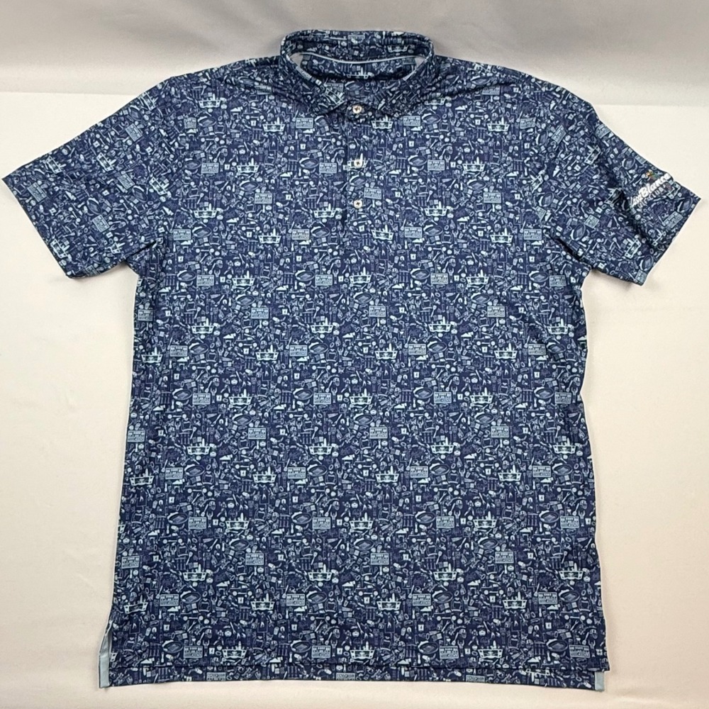 Johnnie-O Mens Tailgater 2.0 Polo Shirt Lake Blue Football Print UPF 50 Large